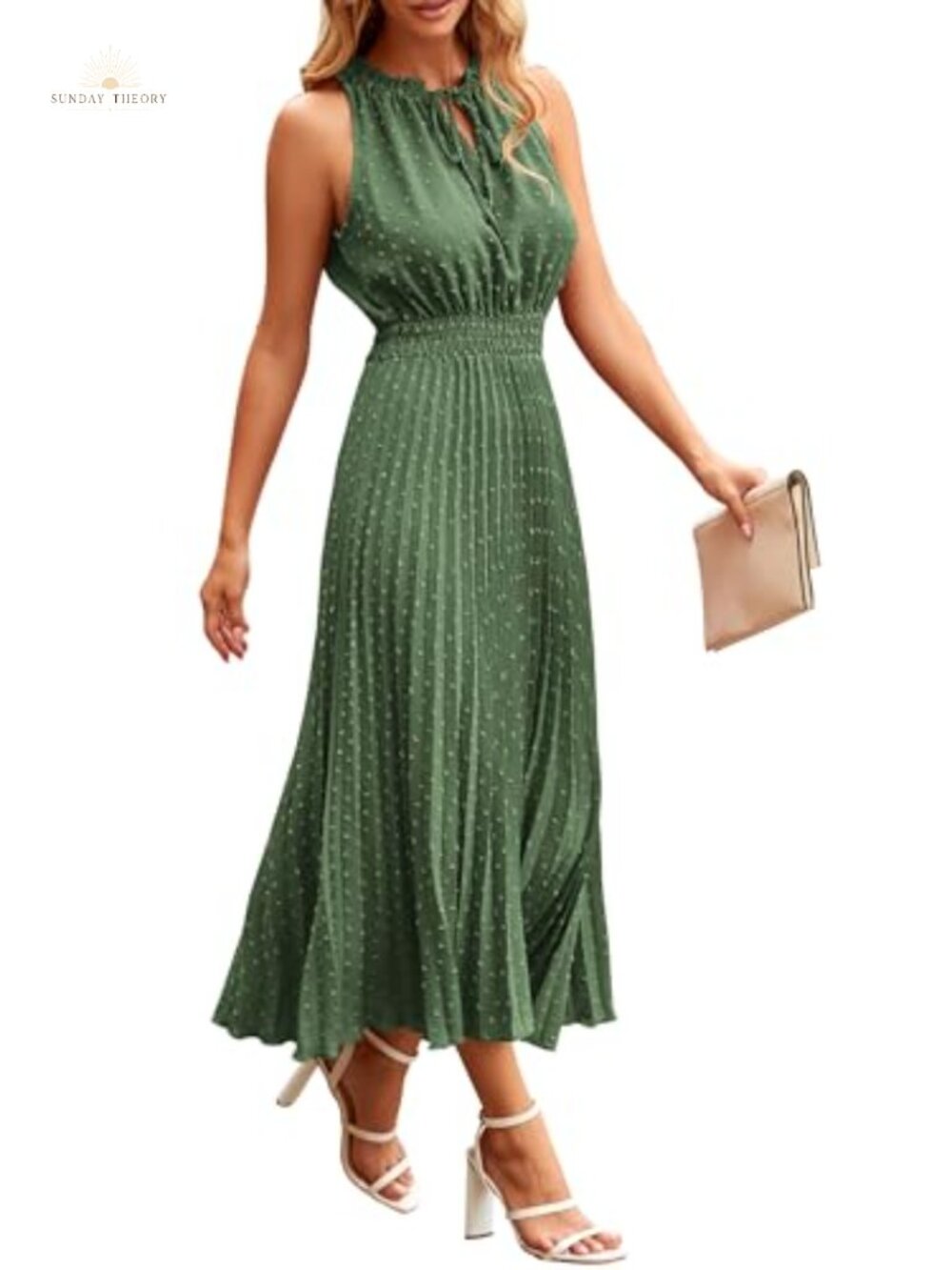 Women's Summer Sleeveless V Neck Swiss Dot A Line Midi Dress